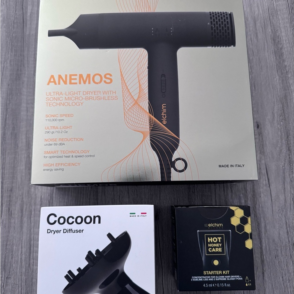 Elchim Anemos 8th Sense Ultra Lightweight Hair Dryer + Diffuser & Treatment Kit